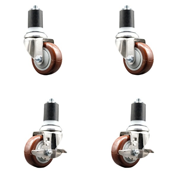 Service Caster 3 Inch 316SS Maroon Poly Swivel 1-3/4 Inch Expanding Stem Caster Brake SCC, 2PK SS316EX20S314-PPUB-MRN-2-TLB-2-134 - main